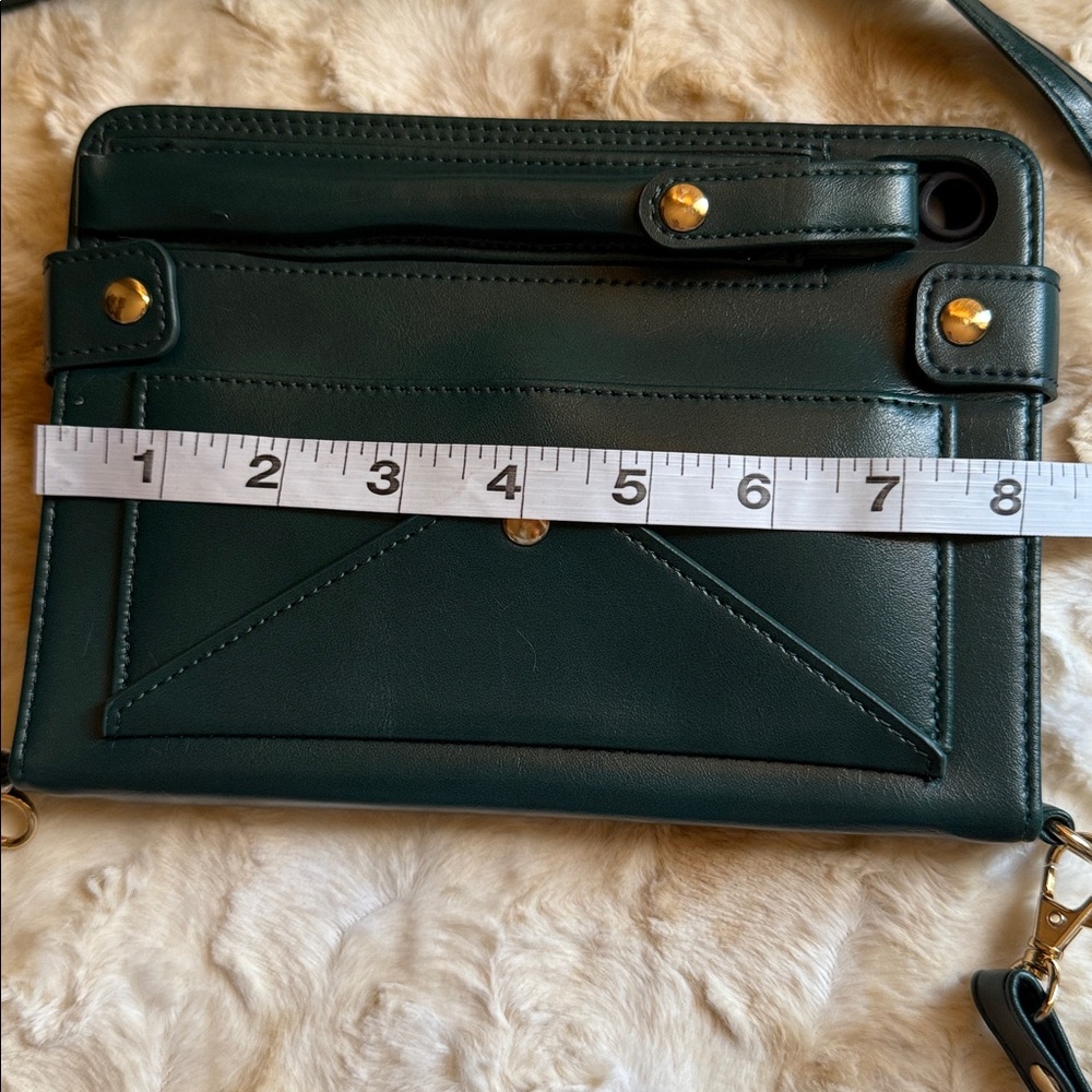 Techcircle Folio Stand PU Green Leather Crossbody Mini IPad Handbag Case - Picture 9 of 11